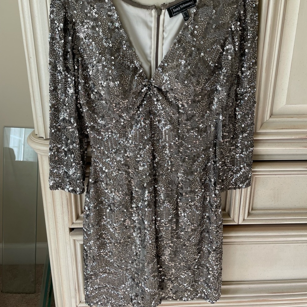 Silver Sequin 3/4 Sleeve Dress